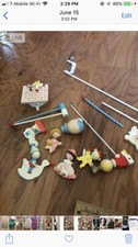 Vintage Mother Goose Baby Crib Wooden Mobile, Wooden Cow Jumping Light 1950-60s