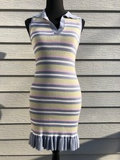 NWT Hippie Rose V-Neck Sleeveless Sweater Dress Stripe Ruffled Hem Size L