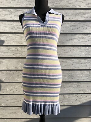 NWT Hippie Rose V-Neck Sleeveless Sweater Dress Stripe Ruffled Hem Size L |  eBay