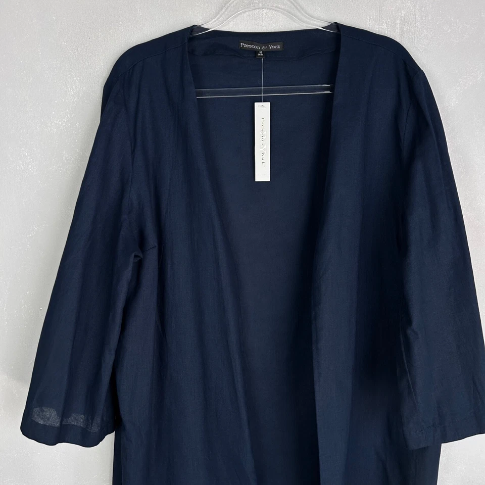 Preston & York plus size 18 jacket mid length navy linen cotton 3/4 sleeve NEW - Image 2 of 4