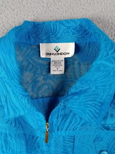Erin London Sz M Flax Blend Sheer Floral Long Sleeve Elegant Full Zip Jacket Top - Picture 3 of 15