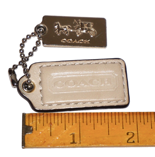 COACH Ivory-Cream Leather & Polished Light Brass Tag Fobs - Picture 2 of 6