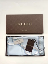 New Unisex Gucci Scarf with Gift Box GG Logo Straps Chains Brown Blue Silk Wrap