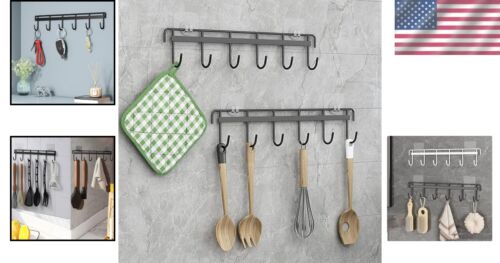 Rust-Resistant Kitchen Utensils Hook Rack - Drilling-Free 6 Hooks Organizer - Picture 2 of 9