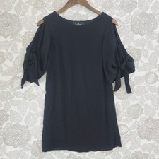 Lulu's Mini Shift Dress Cold Shoulder Tied Sleeve Black Crew Neck Size S