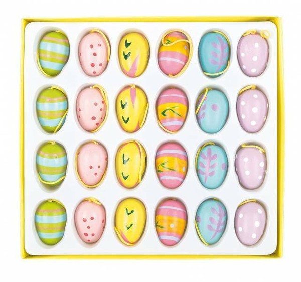 24 Ostereier Mit AnhäNger Bunt Holzeier Holz Ostern Osterdekoration Osterstrauch-image