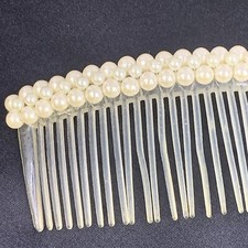 Hair Comb Vintage Faux Pearl Beaded Clear Plastic Bridal Wedding