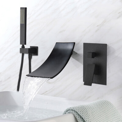 Badewannenarmatur Schwarz Wasserfall Duschset Brause Wasserhahn Mischbatterie