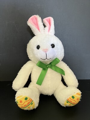 Bunny Easter Egg Hallmark Rabbit Plush Stuffed Animal Bow Decorated Feet White