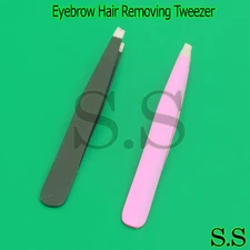 2 Pieces High Quality Stainless Steel Slanted Tip Eyebrow Hair Removing Tweezer 
