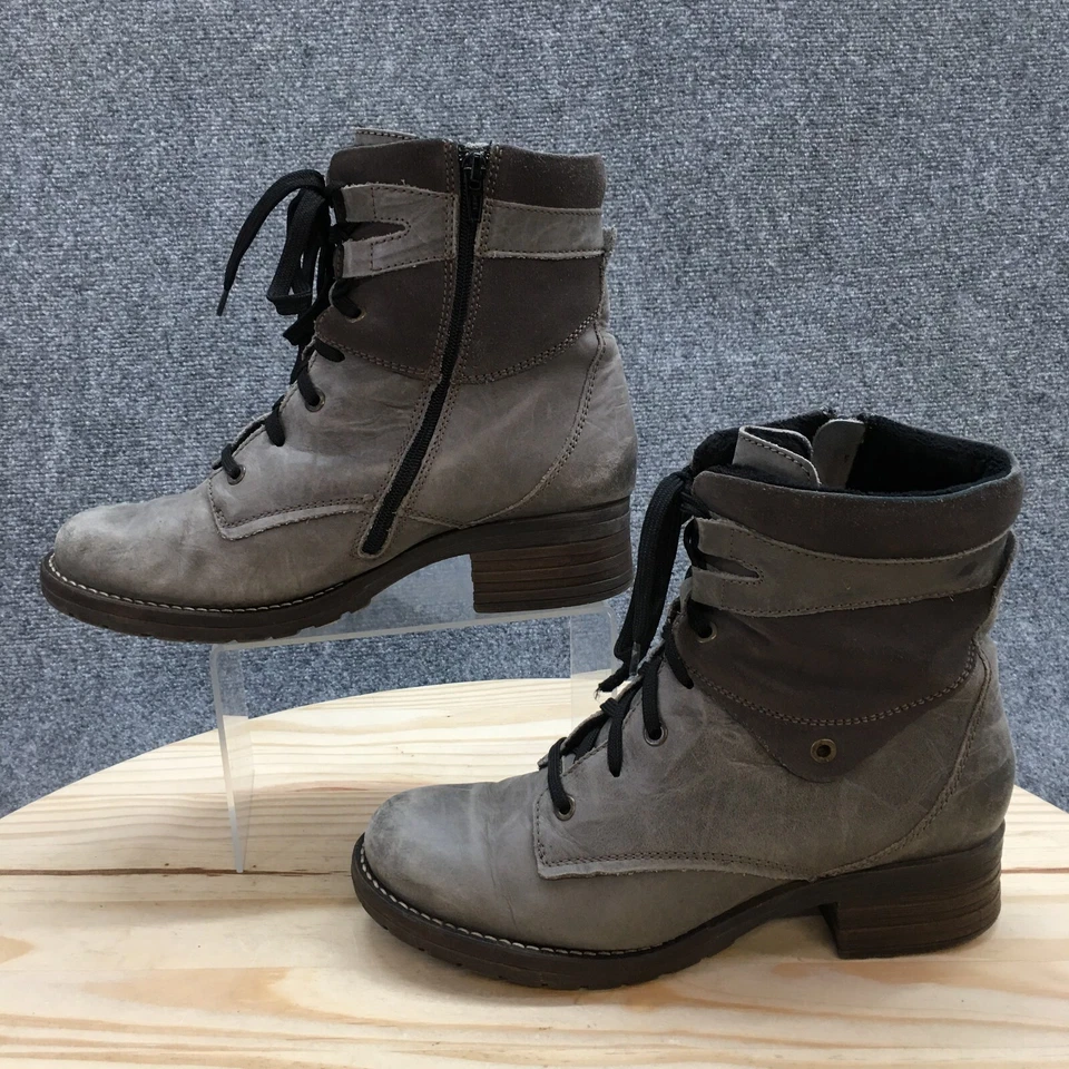 Botas Dromedaris Mujer 40 Kara Combate Gris Cuero Con Cordones Cremallera Tacones Piel Sintética Foto 2 de 4