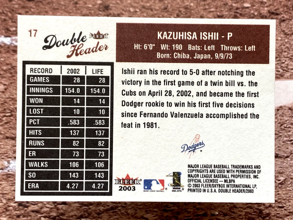 2003 Fleer Double Header Kazuhisa Ishii #17 - Image 2 of 2