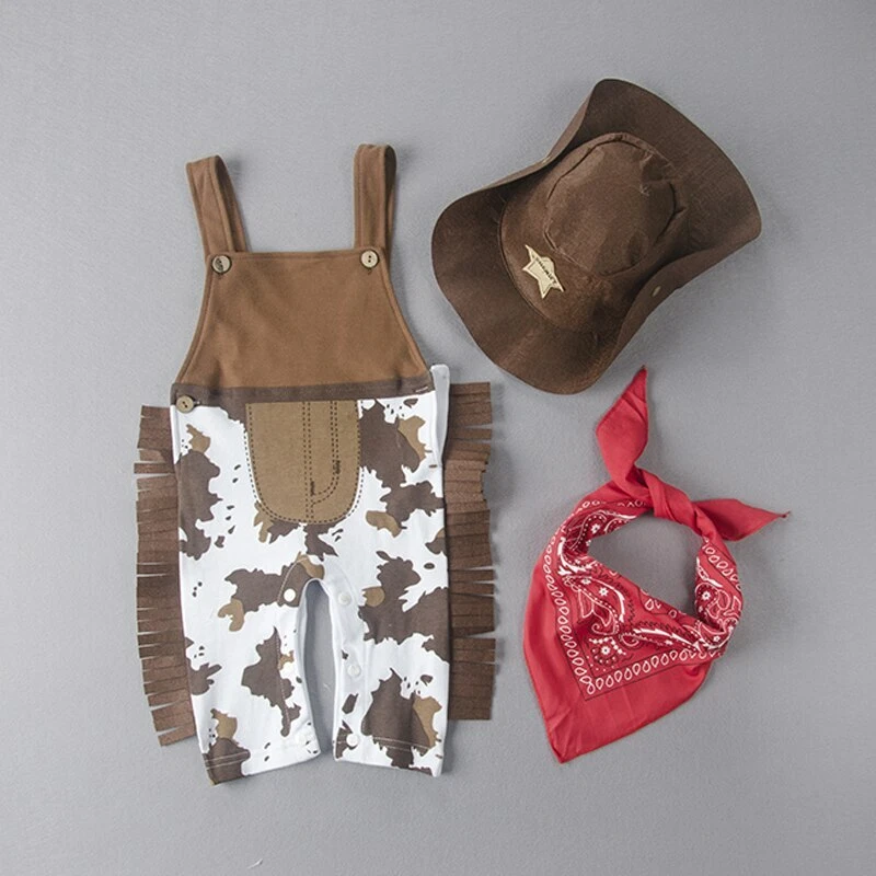 Baby Boys Infant Toddler Cowboy Western Sheriff Costume Fancy Dress Romper Set - Image 2 of 4