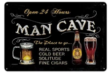 Man Cave Open 24 Hours Metal Tin Sign Bar Pub Club Poster Retro Plaque Decor