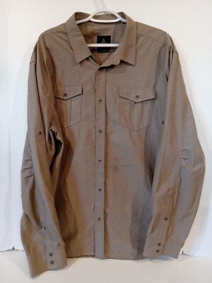Prana Ascension Shirt Mens 2XL Brown Geometric Long Sleeve Button Up Breathe