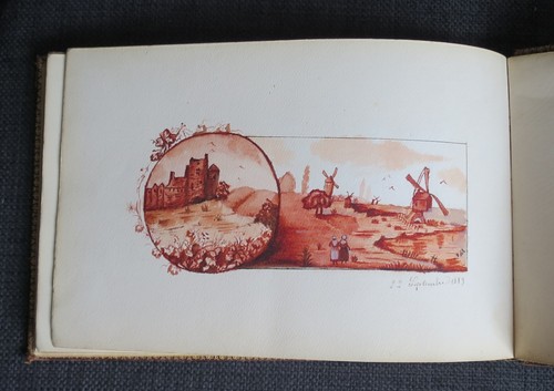 RARE ALBUM AMICORUM manuscrit avec dessins et aquarelles fin du XIXème siècle - Bild 4 von 6