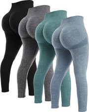 4 Piece Butt Lifting Workout Leggings for Women, Seamless Gym Scrunch Booty L...