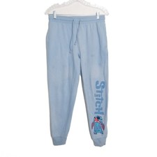 Disney Stitch Size M 7-9 Soft Fleece Jogger Sweatpants Light Blue Cartoon Chara