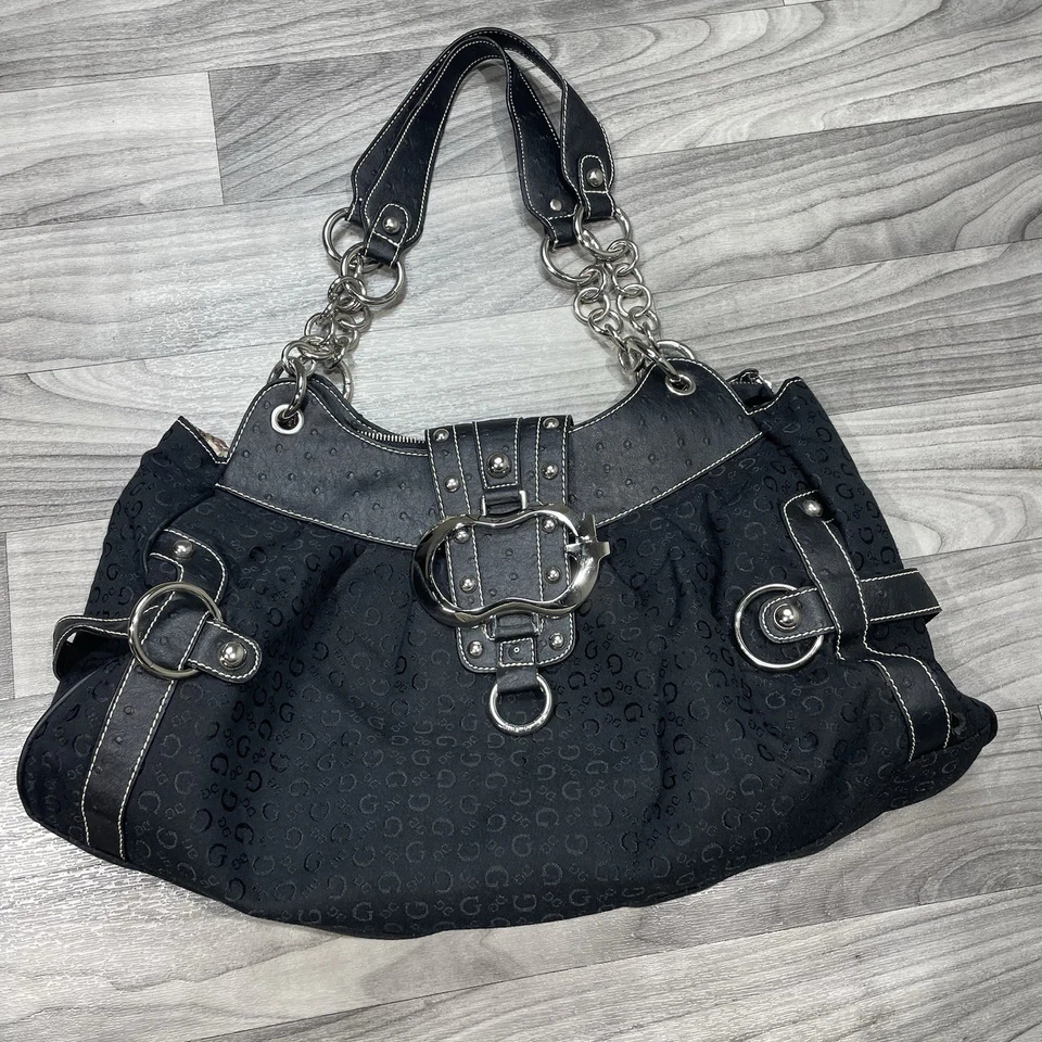 Vintage GUESS Monogram Baguette Shoulder Bag Black Womens Y2K RARE - Image 3 of 4
