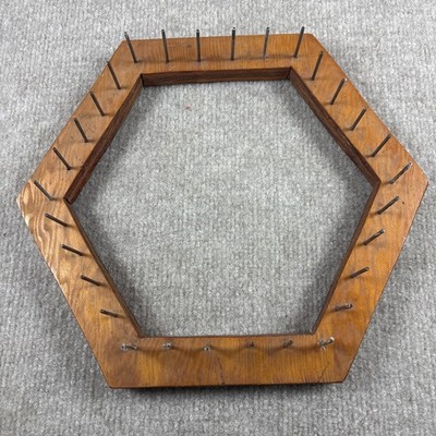 Folk Art Stained Wood Handmade Hexagon Lap Weaving Loom, 30 Nails