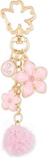 Flower Black White Pink Bag Charm Keychain for Purse Handbag Women Gift Black