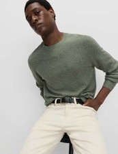 Marks & Spencer Mens Pale Green Wool Crew Long sleeved Jumper - M&S