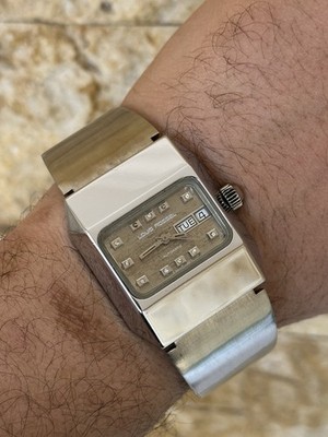 1970's Vintage Louis Rossel Watch Automatic Squared Men's 41mm Big Crown Rare