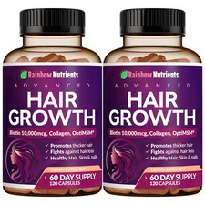 2 Pack Hair Growth Vitamins for Women | Biotin 10000mcg Collagen Patented Opt...