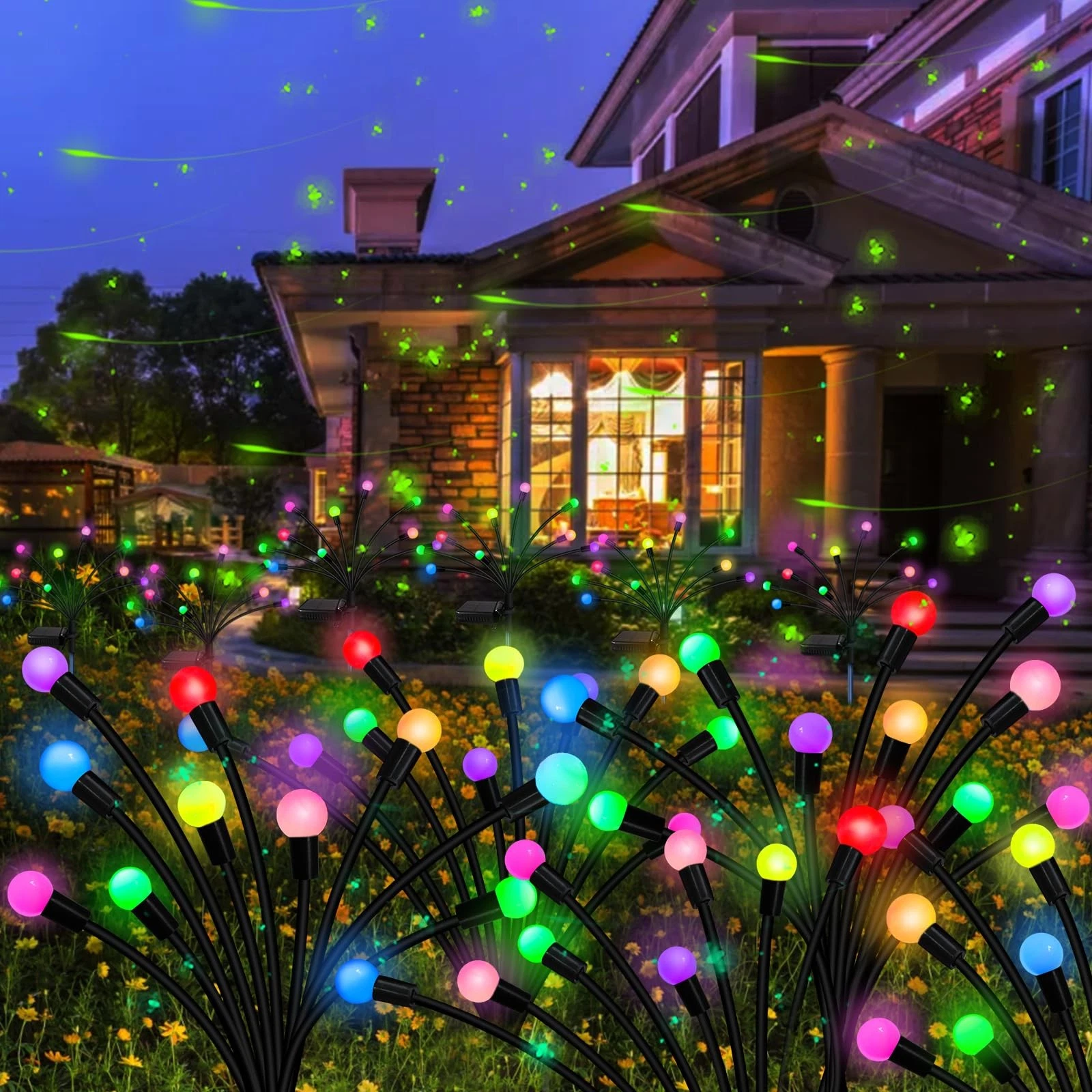 Solar Garden Lights Outdoor, 2 Pack 16 LED Solar Firefly Lights Waterproof, S...