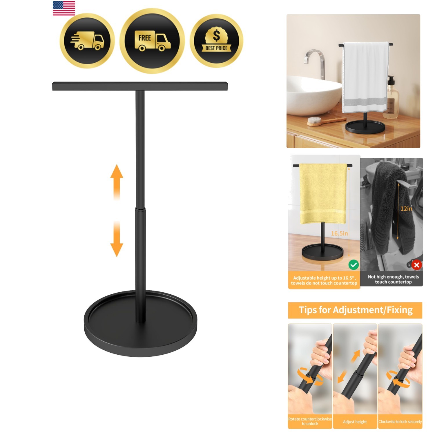 Stand Towel Holder Stand For Bathroom Kitchen Adjustable 16.