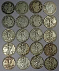 Lot of 20 Walking Liberty/Barber Half Dollars, 90%  Full Roll Silver Coins