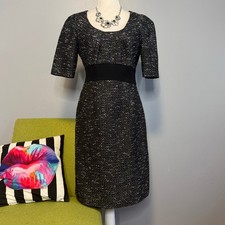 Tahari Black White Tweed Short Sleeve Sheath Dress 6 Work Cocktail