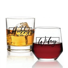His Hers Wine and Whiskey Glass Set: Unique Wedding Gift for Couples, Mr ...