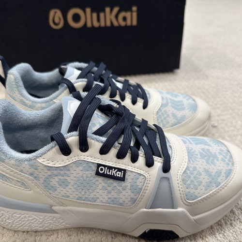 Olu Kai Women’s Size 7 Eur37 Sneakers Blue Accents White NWT And Box - Picture 12 of 13