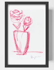 GUAJARDO Original Expressionism Two Roses 9X6 Paper Signed Art