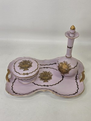 Vtg Ardalt Vanity Set 3 Tray Perfume Bowl Trinket Pink & Gold Porcelain Japan 