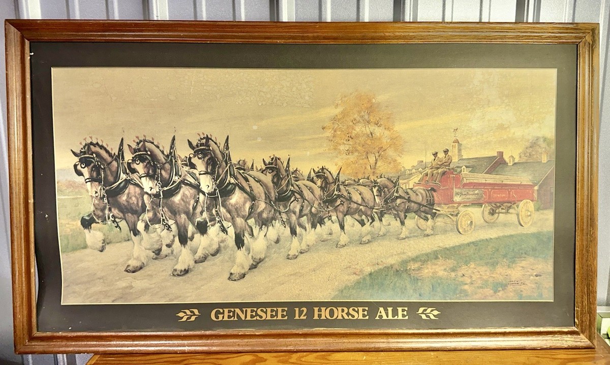 GENESEE 12 HORSE アメリカアンティーク　パブミラーUSA鏡看板 Vintage Genesee 12 Horse Ale Framed Beer Sign Antique Brewery