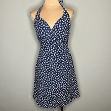 Vtg Torrid Halter Dress M/L Women Skull Nautical Sailor Novelty Print Y2K Blue