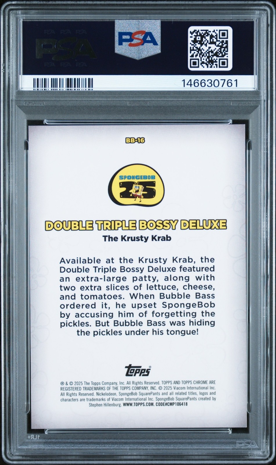 2025 Topps Chrome SpongeBob Kelp Reviews Black Refractor #/10 BB-16 PSA 8 01/10 view 2