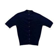 Vintage Storyk Pure Orlon Blend Navy Blue Short Sleeve Cardigan Sweater XS S