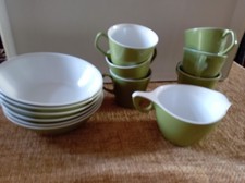Vintage Melaware 1970s Melamine Camping Picnic Cups Bowls Jug Avocado