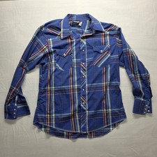 Vintage Wrangler Western Shirt Men 17-34 Pearl Snap Plaid Single Needle Tailored