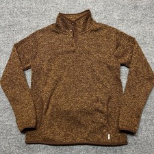 Eddie Bauer Sweater Womens Small Brown Fleece Snap Mock Neck Pullover Pockets
