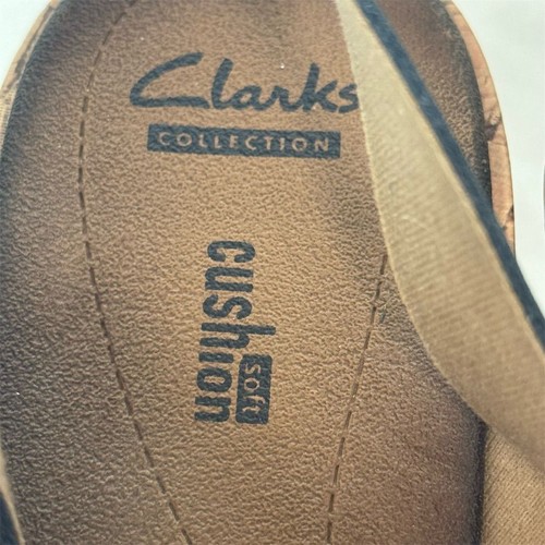 Clarks Navy Leather Cork Wedge Sandals Sz 8 Soft Cushion Slingback EU 39 - Picture 9 of 10