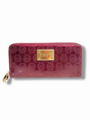 NWT Michael Kors Archive Jet Set Wallet - Bordeaux Mono Patent Wine Red