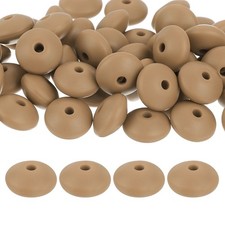 50Pcs 12mm Silicone Lentil Beads, Loose Abacus Bead for DIY Brown 