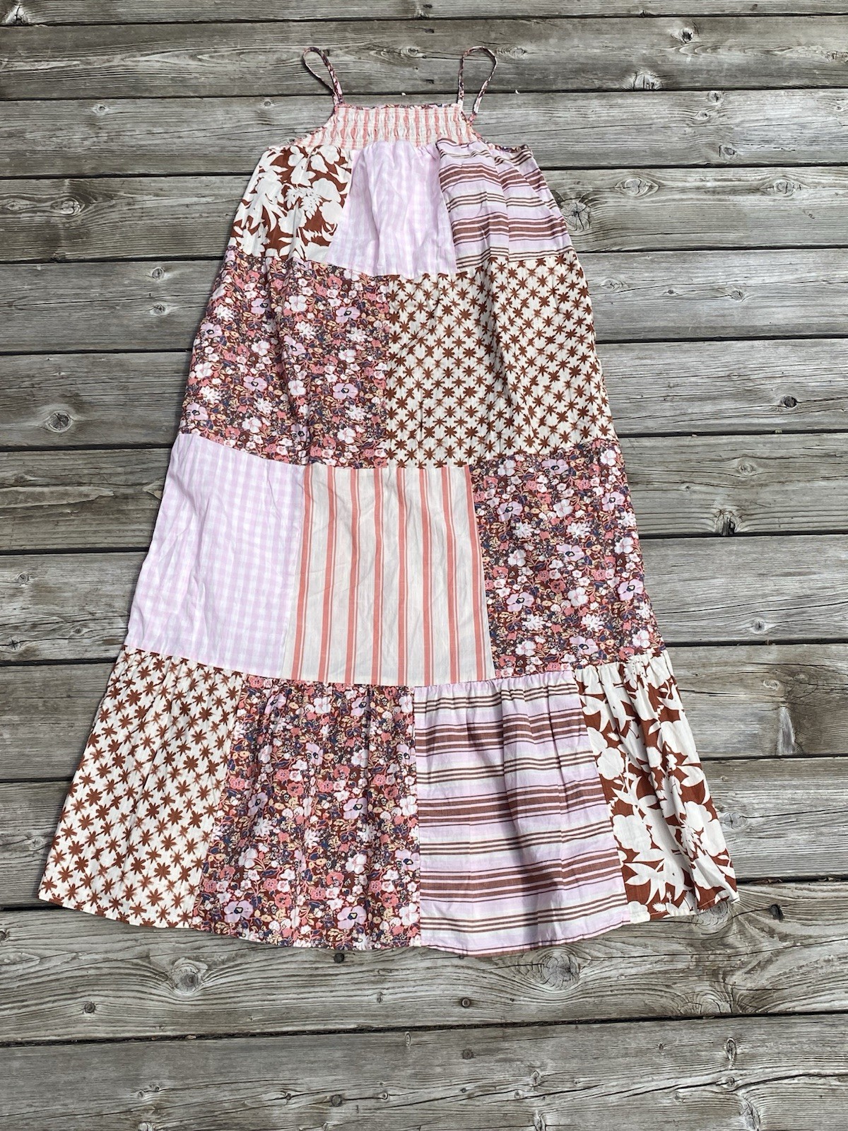 Universal Thread Women’s Size XS Patchwork Maxi Dress Adjust Strap Cottage Boho