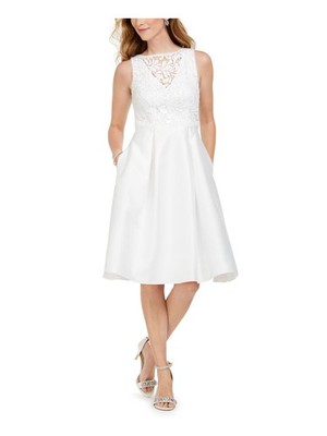 ADRIANNA PAPELL Womens Ivory Hidden Zipper  Knee Length A-Line Dress 4