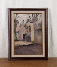 Vintage Oil Painting of Monastery Walls, Original Cityscape, Artist Kozlyanin