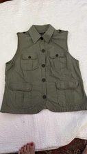 Nautica Size 14 Ladies Olive Green Vest Great Travel Vest Multiple Pockets